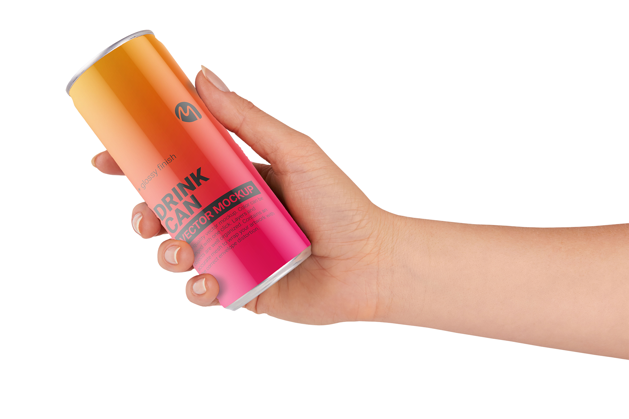 hand holding pink and orange drink can