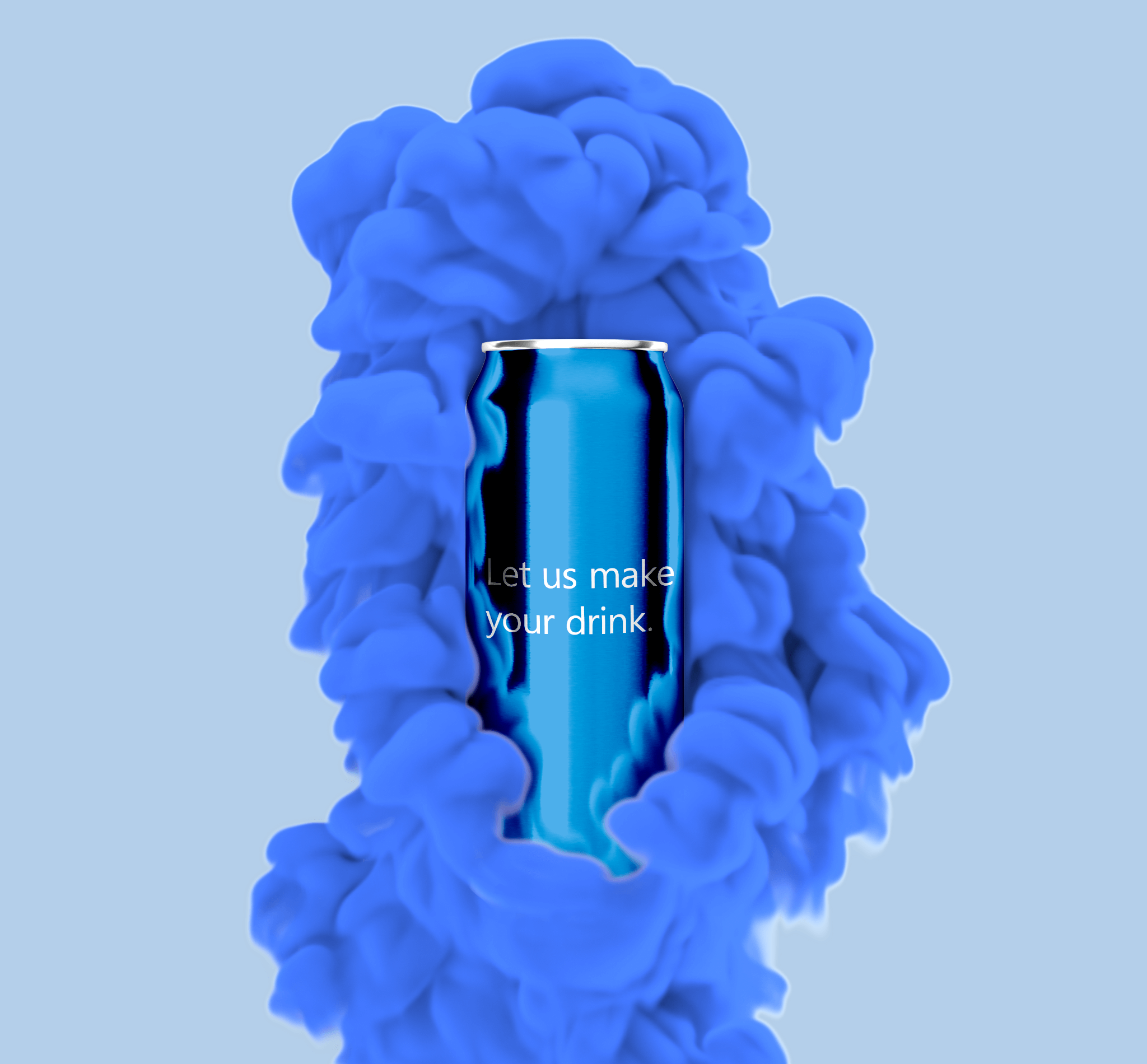 A slim aluminum can with blue clouds around it.