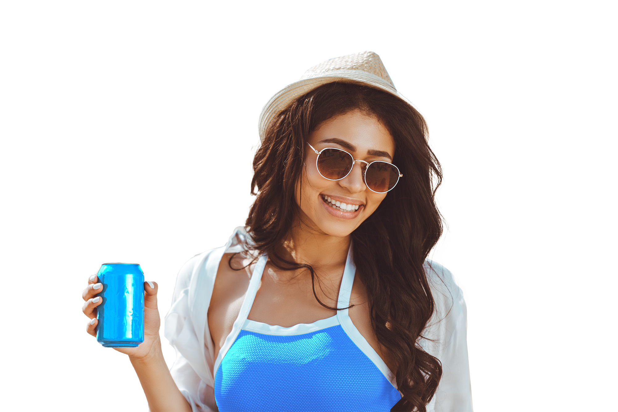 woman holding drink can